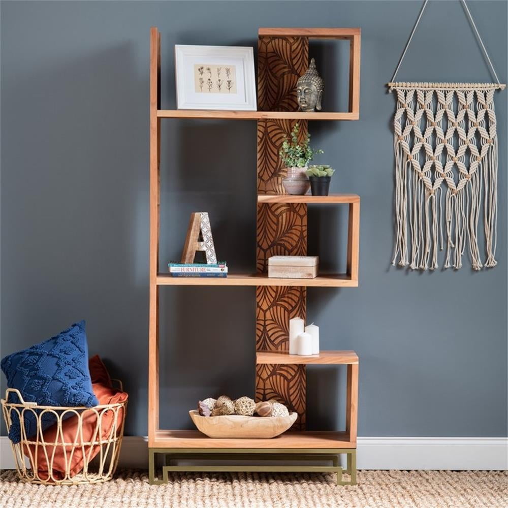 Evolution by Crestview Collection laser cut acacia wood bookcase in Brown