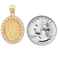 thumbnail image 2 of JackAni 10k Yellow Gold Unisex Oval Halo White CZ Initial Letter N Pendant, 2 of 5