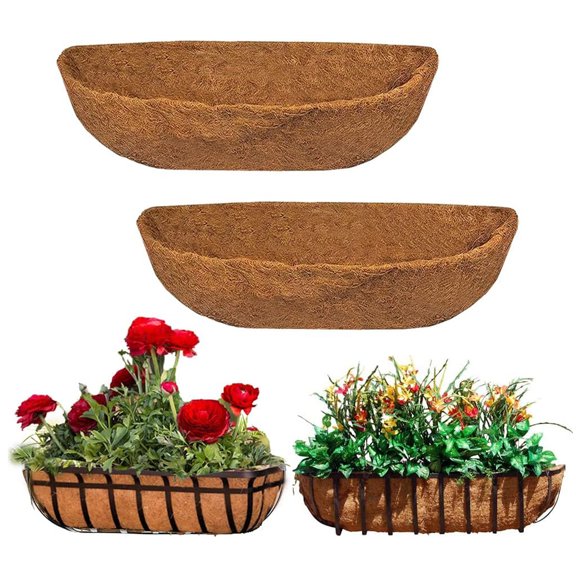 Coco Liner Trough Coco Liner for Planters, 24/30/36/48 inch Half Moon Shape Trough Coco Coir Coconut Fiber Replacement Liner for Window Box, Wall Trough Planter