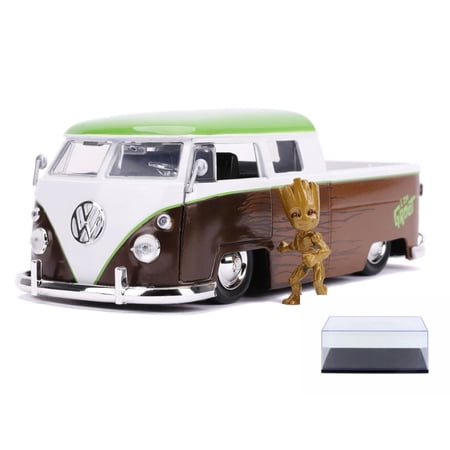 Diecast Car w/Display Case – 1963 Volkswagen Bus Pickup w/Groot Figure Guardians of Galaxy – Jada Toys 31202 – 1/24 Diecast Car