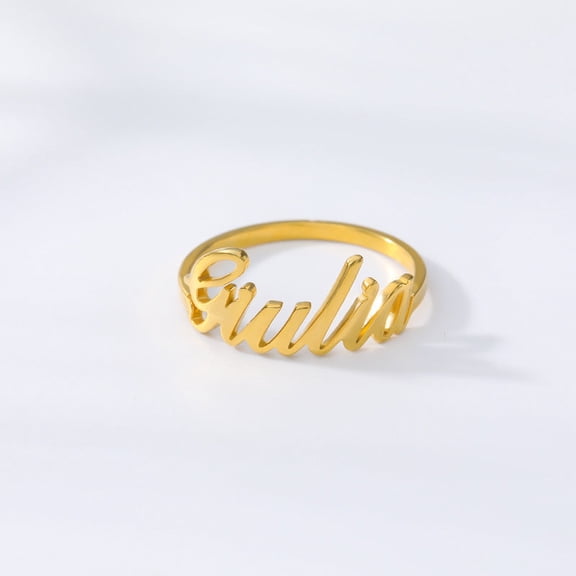 Personalized Adjustable Rose Gold Name Ring: Custom Stainless Steel Signature Ring, Fashion Jewelry Gift for Women
