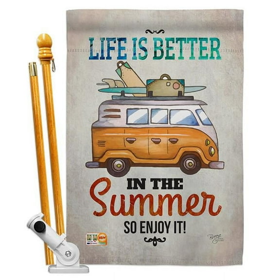 Breeze Decor BD-SU-HS-106077-IP-BO-D-US16-BD 28 x 40 in. Better in Summer Fun the Sun Impressions Decorative Vertical Double Sided House Flag Set with Pole Bracket & Hardware