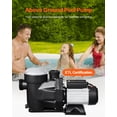 thumbnail image 2 of VEVOR Pompe de Piscine hors Terre 1,5 HP à une Vitesse 122 GPM 3450 Tr/min 220 V, 2 of 9
