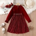 thumbnail image 5 of SonxaHe Dress for Little Girl Ruffles Long Sleeve Velvet Pleated Dresses Kids Stylish Wedding Pageant Evening Gown Red,Size 5-6 Y, 5 of 7