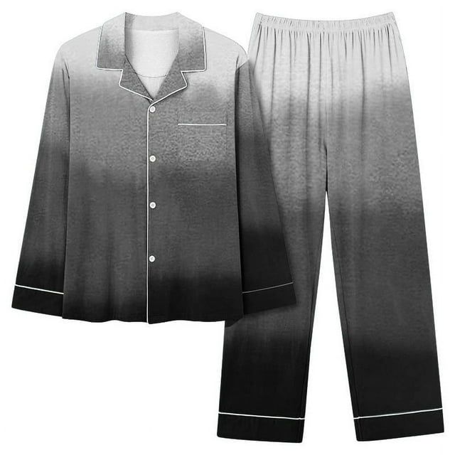 Bowake Womens Pajamas Gradient Long Sleeve Button down Shirts and Pants Sets 2 Piece Outfits Sleepwear Plus Size Pjs