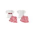thumbnail image 2 of BemeyourBBs 2Pcs Toddler Baby Girls Cowgirl Outfits Western Baby Girl Summer Clothes Puff Short Sleeve Cow Bow Strawberry Embroidery T Shirt Tops and Ruffle Shorts Set, 2 of 8
