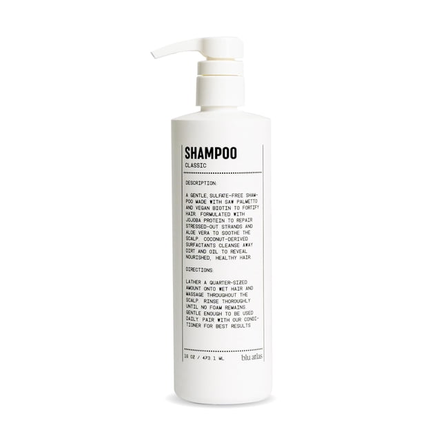 Champú natural para hombres Blu Atlas - Para todo tipo de cabello - Champú hidratante profundo de limpieza suave Sin sulfato vegano ni parabenos - Aroma clásico 16 oz.