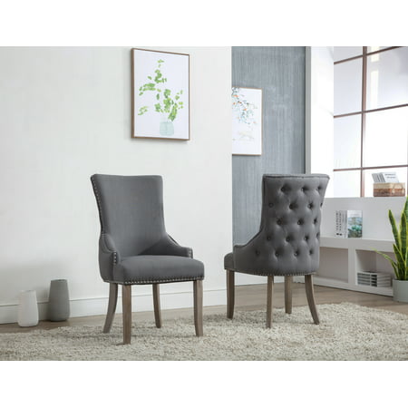 Best Quality Furniture Upholstered Side Chair Gray w/ rustic legs (Set of