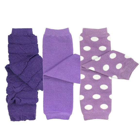 Wrapables® Baby 3-Pair Leg Warmers O/S Purple in Ruched, Solid, Dots