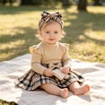 thumbnail image 6 of Duqingm Newborn Baby Girl Clothes Rib Frill Long Sleeve Romper Skirt Headband Set 3pcs Fall Winter Outfits (Khaki,12-18 Months ), 6 of 7