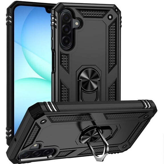 PT for Samsung Galaxy A17 S176V / Samsung Galaxy A26 5G S266V Ring Magnetic Kickstand Hybrid Phone Case Cover - Black