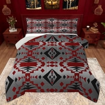 Homewish Bohemian Aztec Women Bedding Comforter Set, Grey Maroon Stripes Abstract Twin Comforter Sets, Hippie Rustic Farmhouse Reversible Bedding Set, Breathable Home Decor, 2pcs
