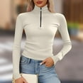 thumbnail image 2 of Lenpel Long Sleeve Shirts for Women Plus Size Turtleneck Half Zip Ribbed Knit Slim Crop Tops Fall Winter Clothes(White,X-Large), 2 of 5