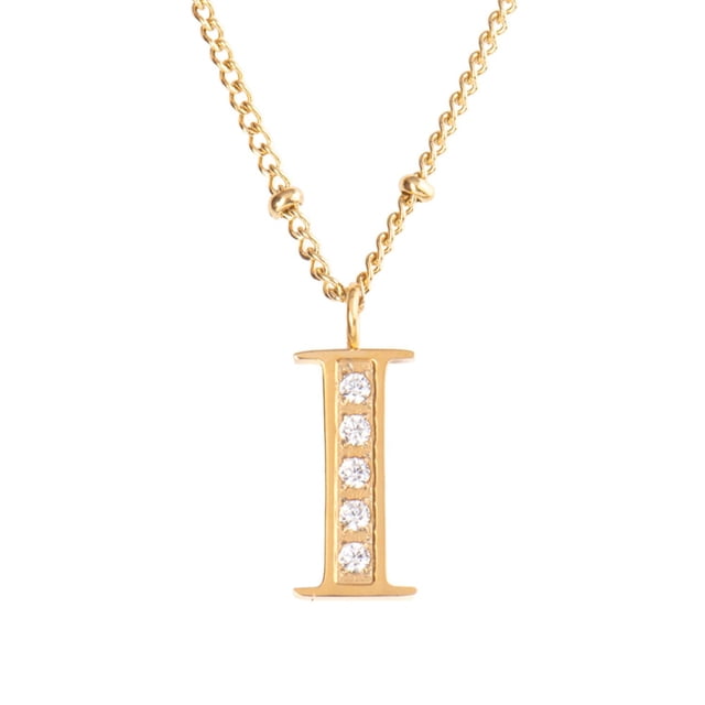 Collar Inicial de Mujer Letra A LuckyLy, Acero Inoxidable, Baño de Oro 18k y Zirconia Cúbica, Modelo Olga dorado UNITALLA