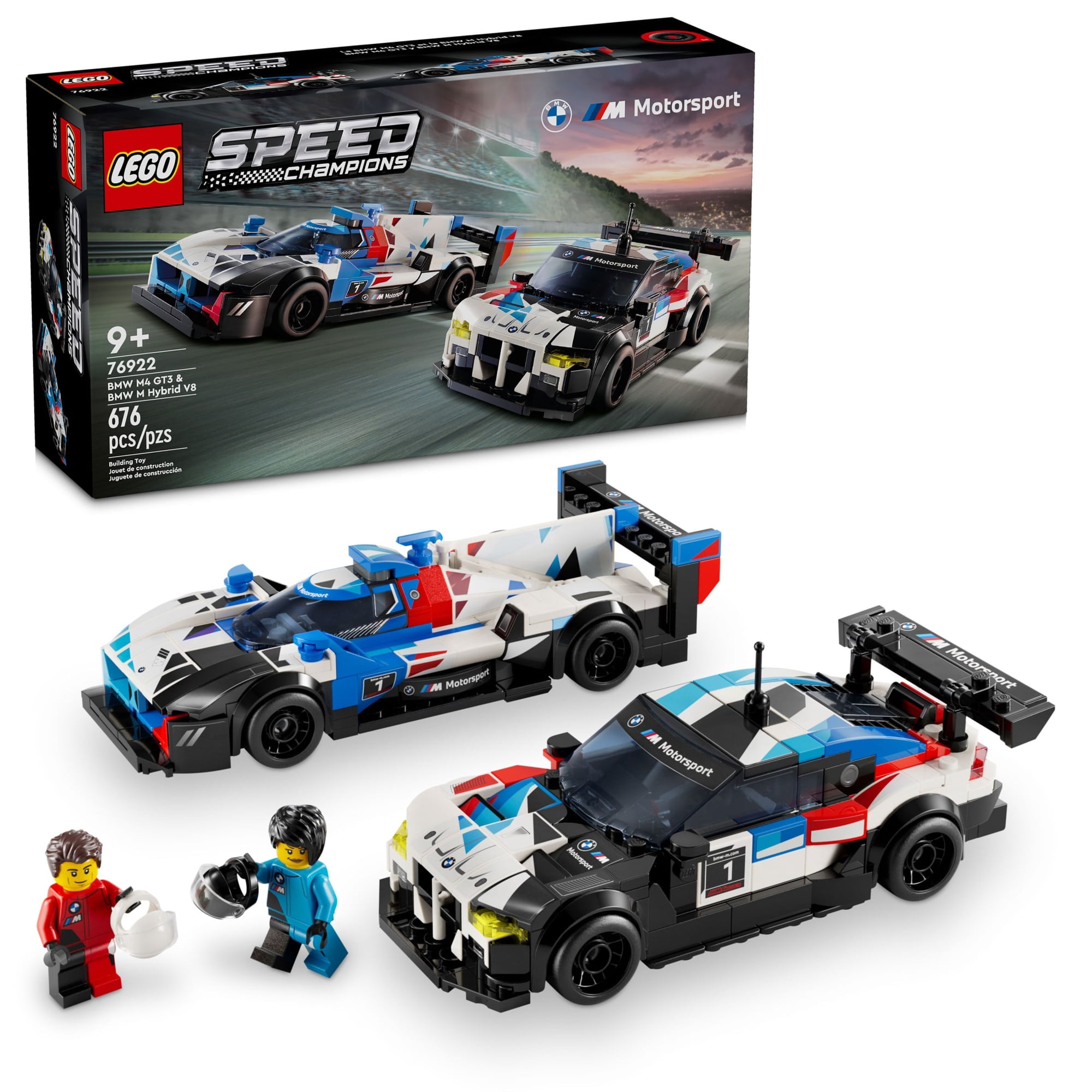 LEGO Speed Champions BMW M4 GT3 & BMW M Hybrid V8 Building Toys - Race Car Toys for Kids, Boys & Girls, Ages 9+ - Birthday Gift W/ 2 Minifigures - 76922