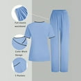 thumbnail image 5 of Scrub Sets for Woman Two Piece Nurse Working Uniforms V-Neck Short Sleeve Tops & Elastic Waistband Scrub Pants with Pockets Light Blue S-3xL, 5 of 9