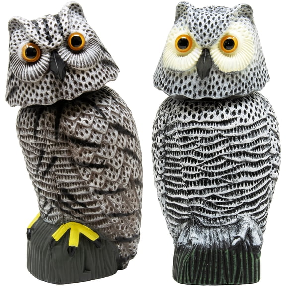 Galashield Owl Decoy to Scare Birds Away Scarecrow Fake Owl with Rotating Head 12 inch Tall (Set of 2)