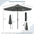 thumbnail image 3 of Gymax 10 FT Solar Patio Umbrella w/96 Multi-colored LED Lights & 9 Modes Vented Top Gray, 3 of 10
