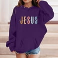 thumbnail image 2 of Girls Hoodies Size 14-16 Crew Neck Cropped Hoodie Soft Casual Graphic Print Outdoor Workout Sweatshirt Children Fall Winter Little Girls Clothes Purple, 2 of 4