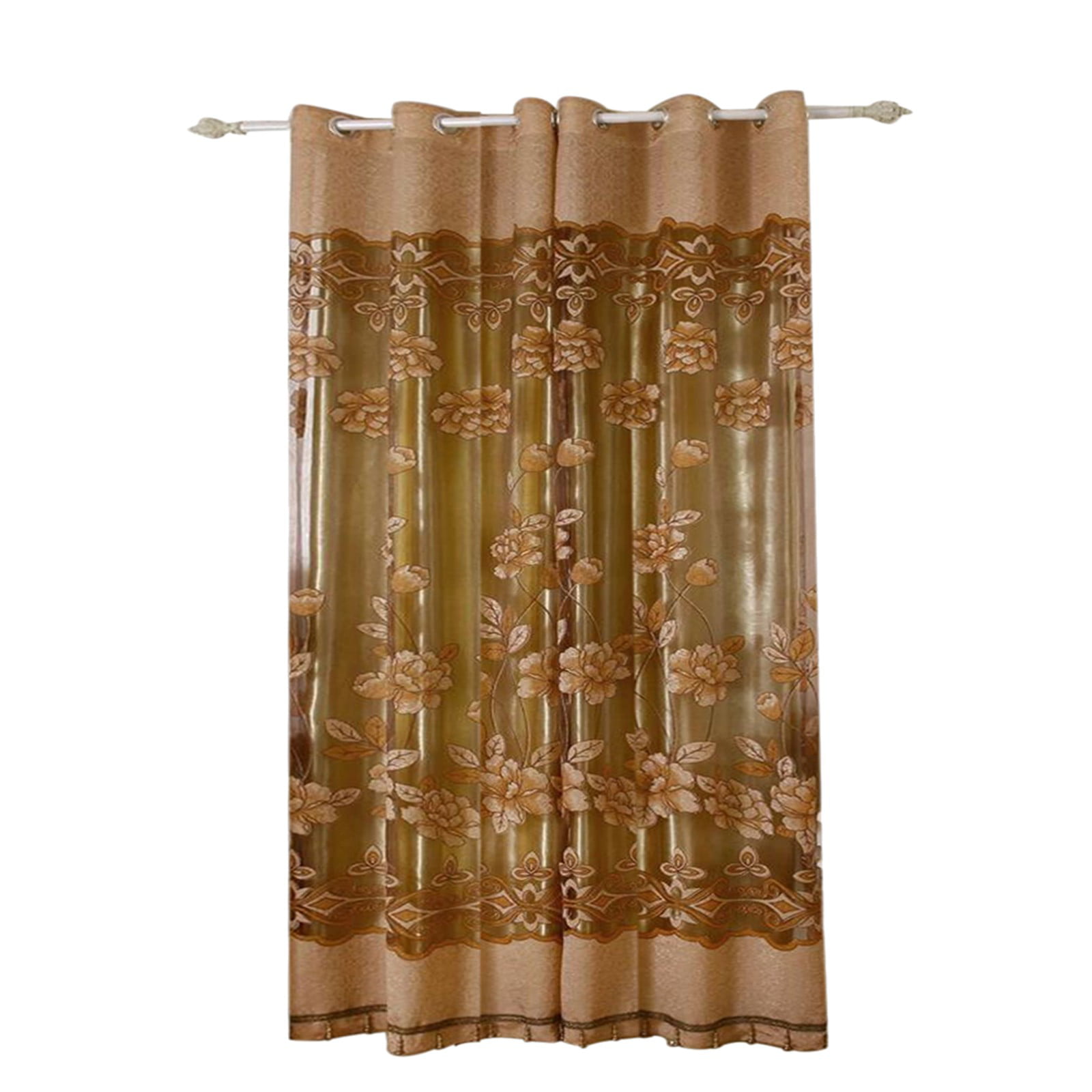 WYE Delicate Embroidered Semi Sheer Curtains European Living Room Floral Voile Luxury Brown Tulle Rod Pocket Top Window Treatment Coffee Drape Panels for Sliding Glass Door 1 Panel 42W x 95L Inch