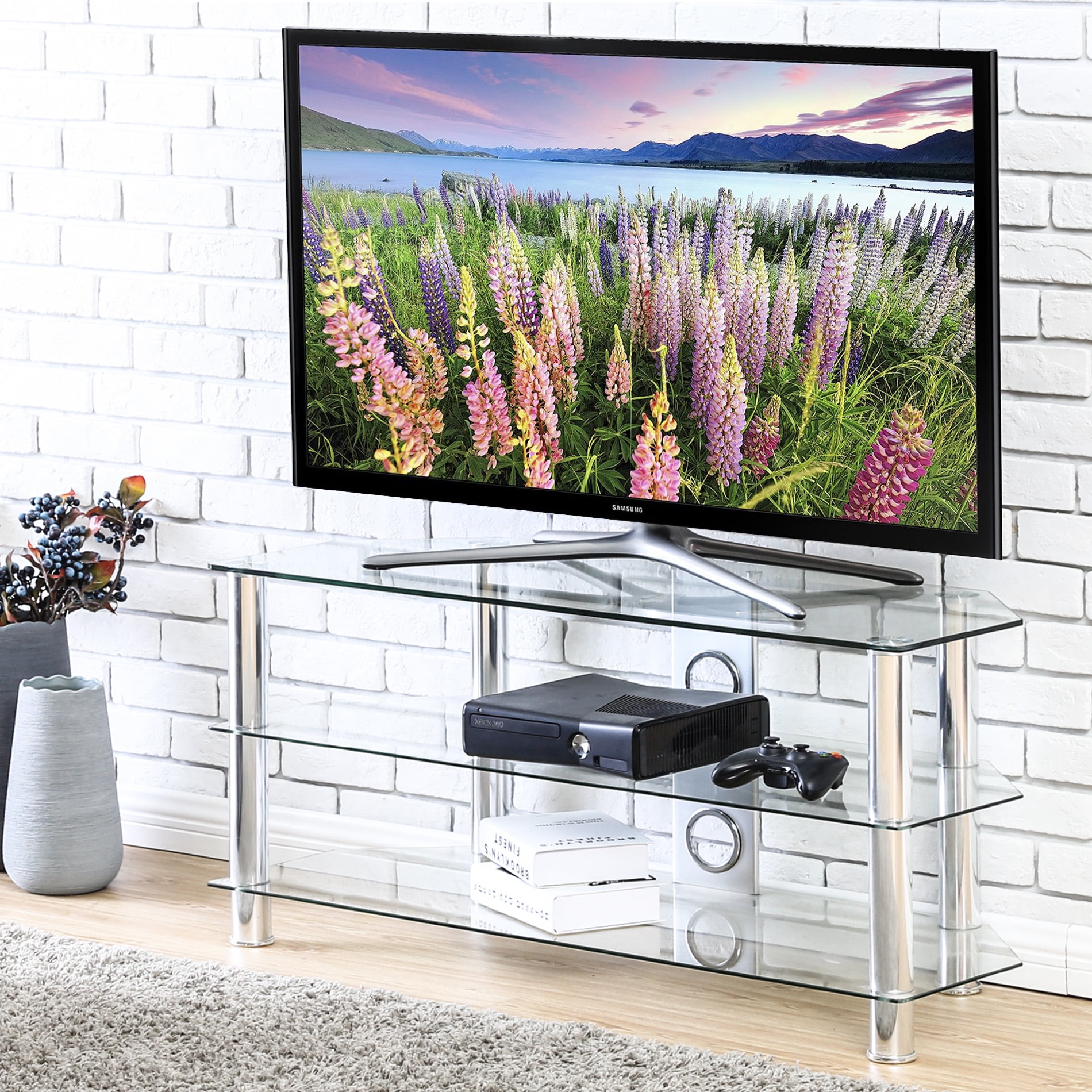 FITUEYES Wood TV Stand Storage Console with Wheels for 23 ...