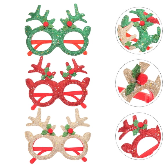 ELAYARD 3Pcs Party Glasses Frames Christmas Themed Assorted Colors Lightweight Decor
