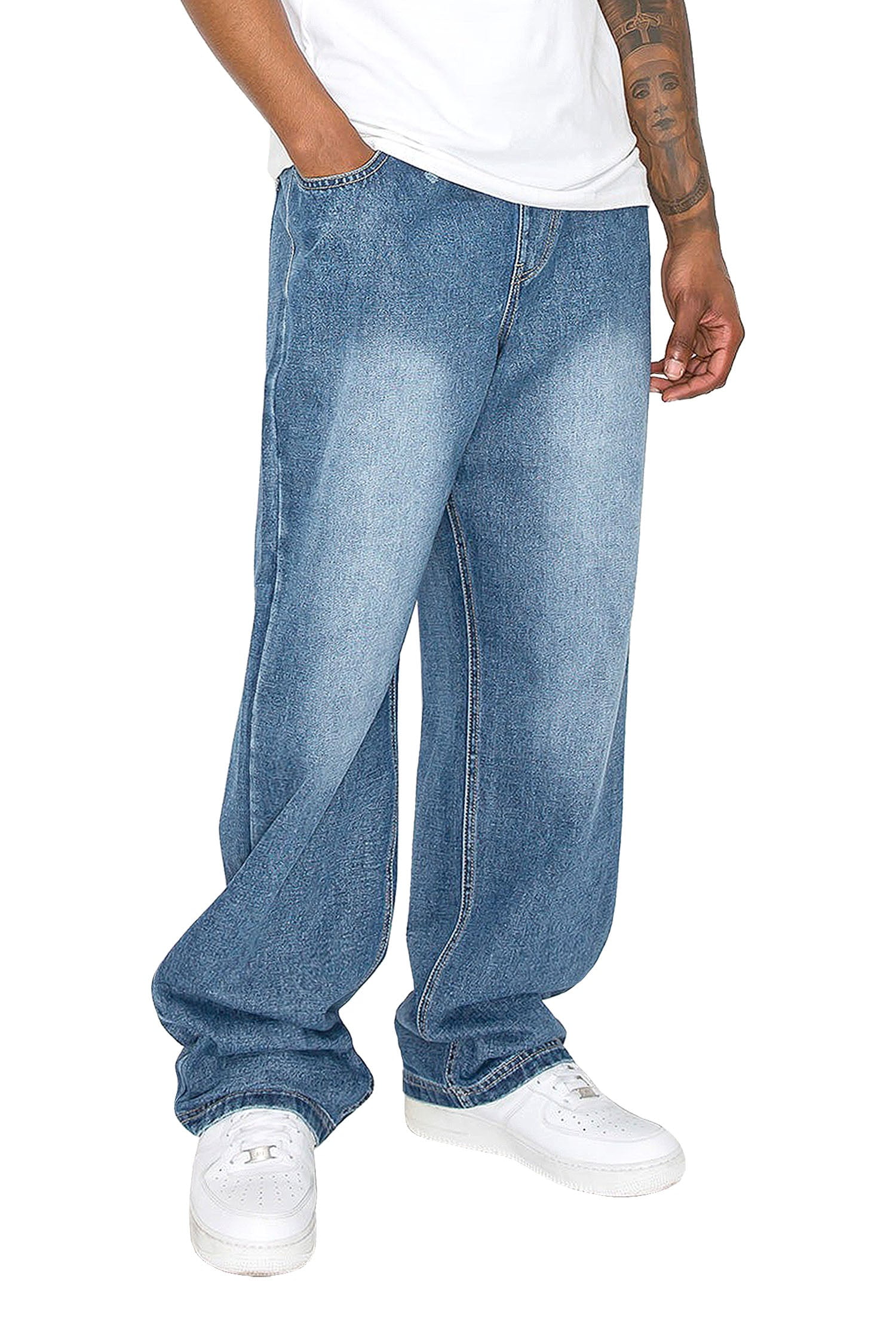 Victorious Men's Essential Baggy Raw Denim Jeans DL998 Indigo 32