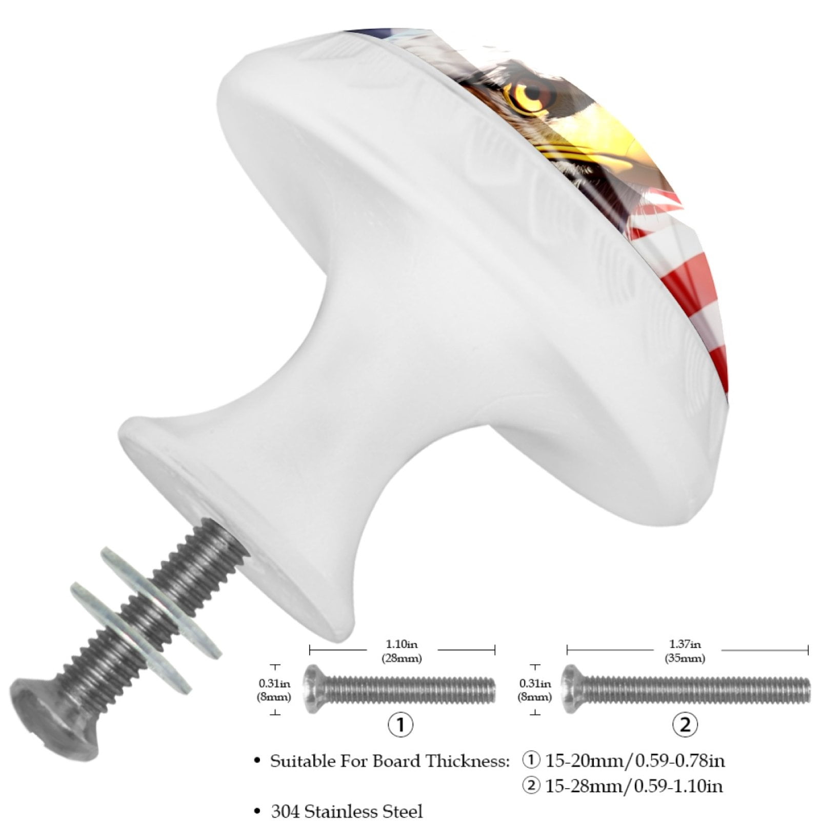 4 Pcs Eagle and American Flag Knobs for Kitchen Cabinet Cupboard Dresser Bookcase Drawer Pulls Handles Round Home Decor