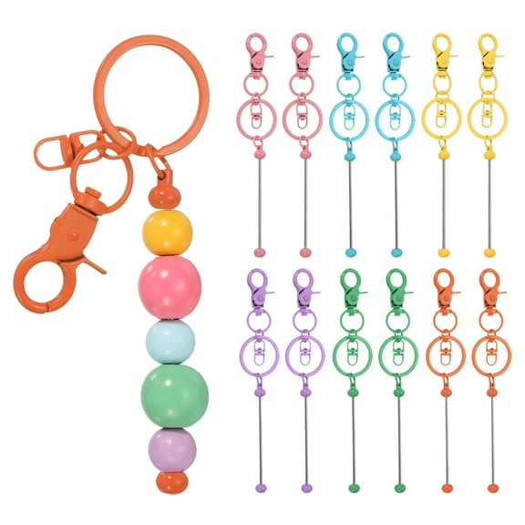 Uxcell 12Pcs Beadable Keychains, Metal DIY Beaded Keychain Making Kit with Lobster Hook for Crafts, Candy Color
