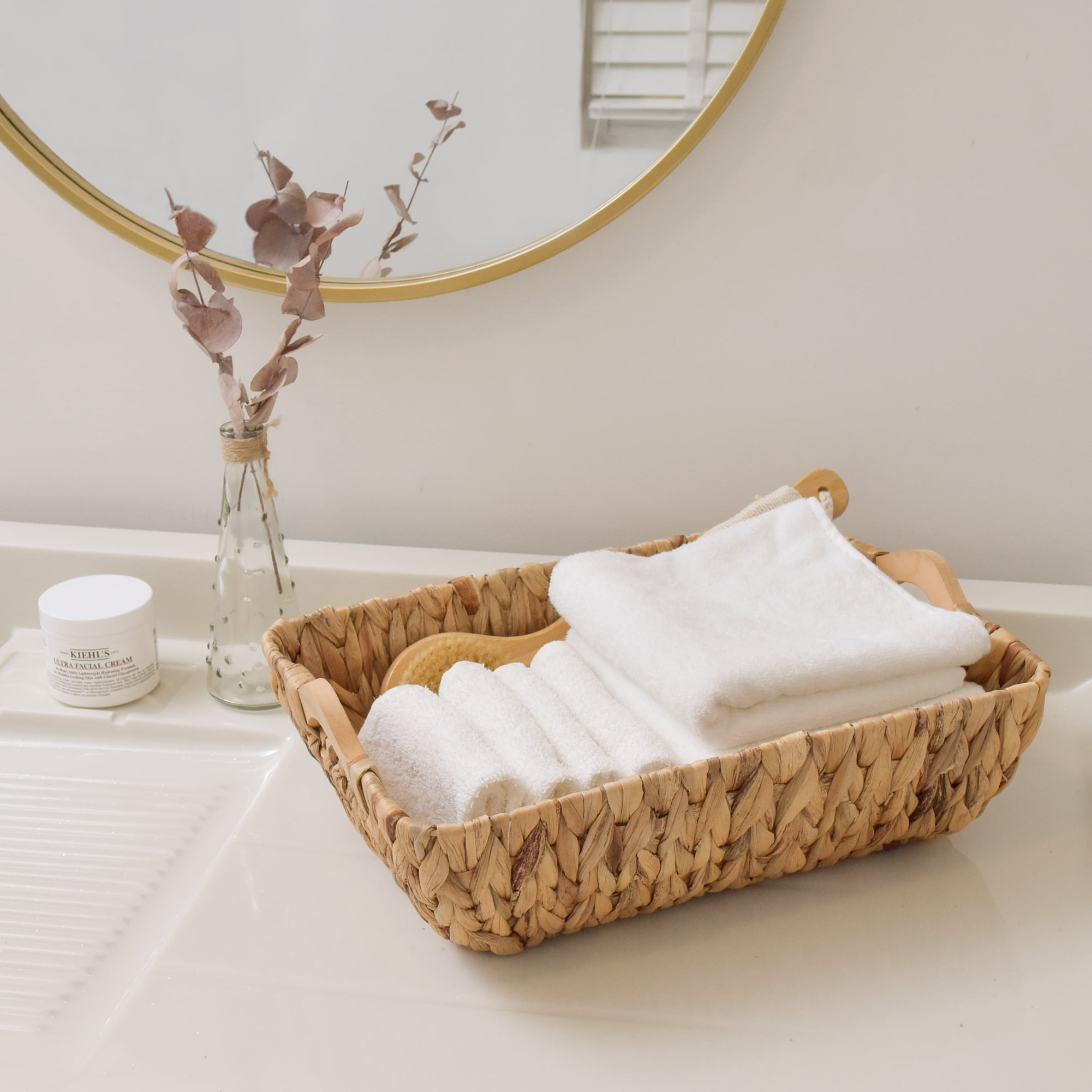 StorageWorks Water Hyacinth Baskets, Wicker Woven Baskets with Handles, Large, 2-Pack, 15" x 10.6" x 5.3"