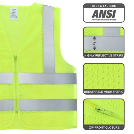 53943A Safety Vest Front Zipper, High Visibility Neon Yellow | ANSI/SEA Standard - Size XXL | 2 Pack, BE SEEN: Highly visible, neon-yellow Class 2.., By Neiko