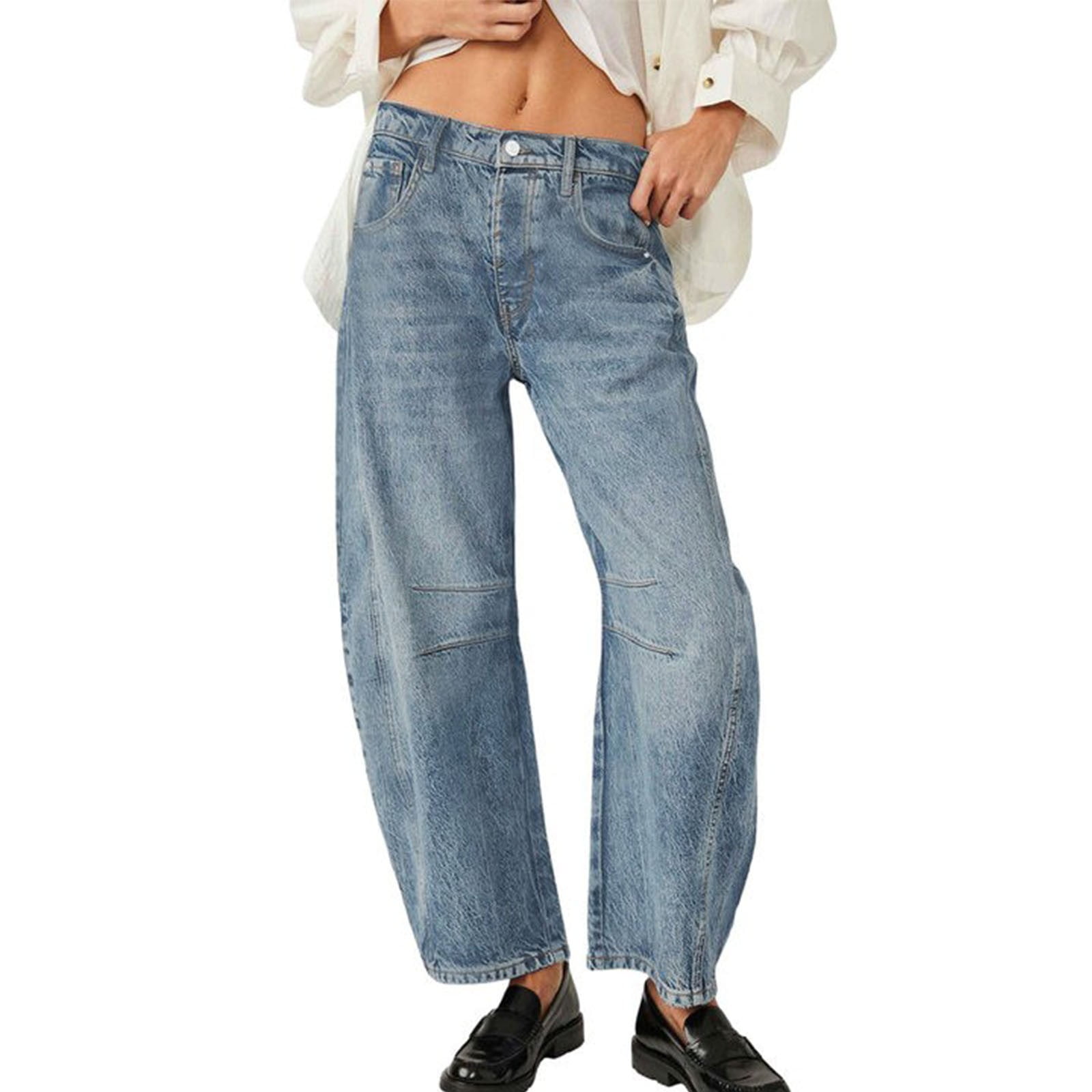 Jeans Tonneau Pour Femme - Taille Haute, Jambe Large - Style Boyfriend Baggy Décontracté