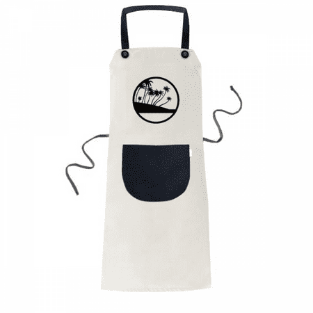 

Black Coconut Tree Beach Apron Adjustable Bib Cotton Linen BBQ Kitchen Pocket Pinafore