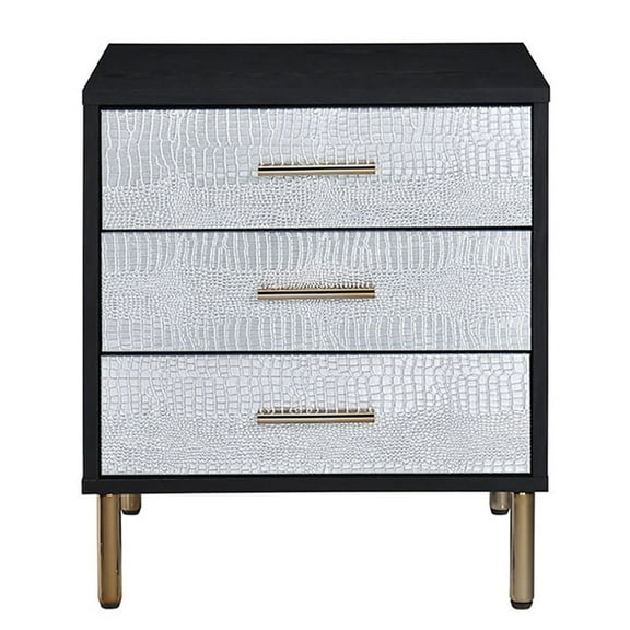 Newboti Furniture Black, Silver and Gold 3-Drawer Nightstand with Metal Leg 23023