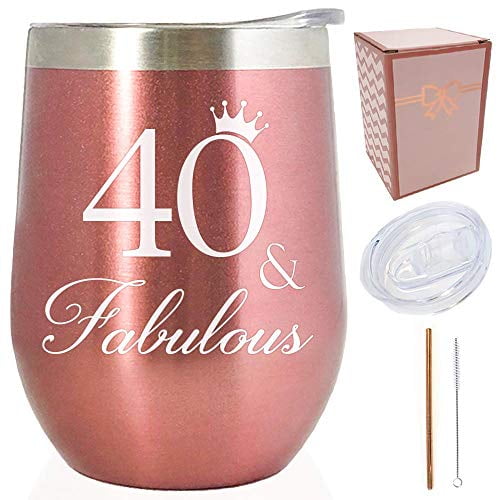Coworkers-Rose Gold Ideas Gifts for Wife Friends Not A Day Over Fabulous Wine Tumbler HDCOOL Funny 40th Birthday Gifts for Women Sisters 12 oz Stainless Steel Tumbler with Lid 