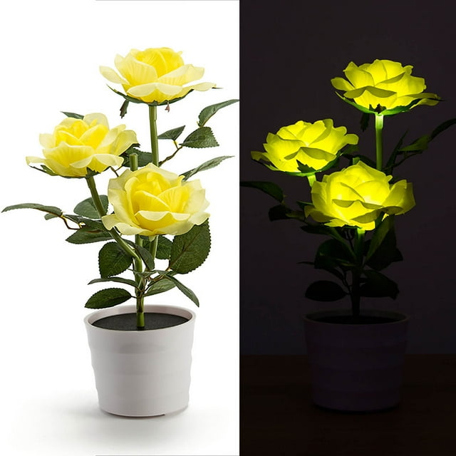 Fiudx Farol Solar de Rosas, Diseño Realista de Rosas, 3 Luces Led, Lámpara Solar En Maceta, Decoración Romántica para Jardín, Iluminación Exterior, Resistente a La Intemperie, 12 Horas de Iluminación