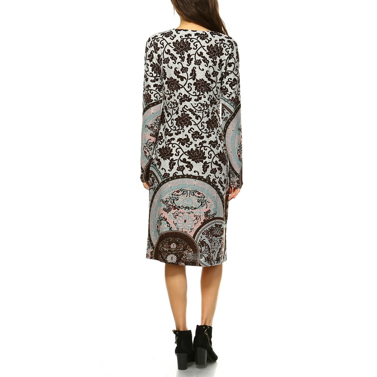 White Mark Women's Naarah Embroidered Sweater Dress, Brown, XL