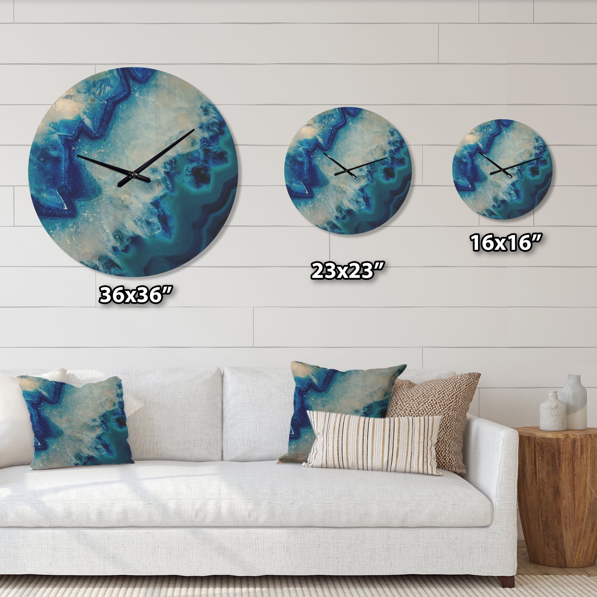 Designart 'Blue Geode Slice Macro' Modern Wood Wall Clock