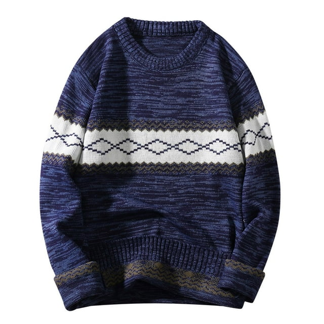 Ketyyh-chn99 Cardigan Chandail pour Homme Chandail d'Automne et d'Hiver pour Homme Col Rond Chandail Couleur Chaud Chandail de Base Assorti Haut à Col Bas Bleu,3TG