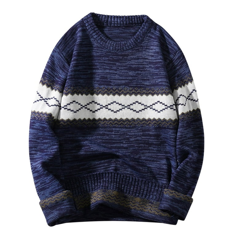 Men Full Sleeves Printed Round Neck Woolen Sweater, Size: Medium