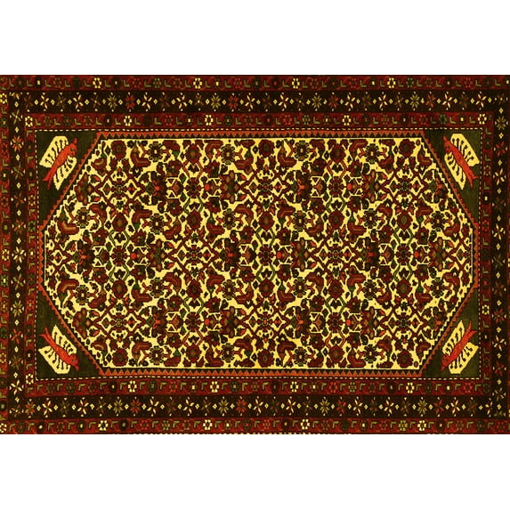 Ahgly Company Machine Washable Indoor Rectangle Persian Yellow Traditional Area Rugs, 2' x 4'