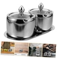 thumbnail image 5 of Stainless Steel Sugar Bowl Set with Lid Spoon and Tray Seasoning Box Condiment Pots Sugar Container Seasoning Jar Kitchen Spice Container Canister for Salt Candy (Silver), 5 of 5