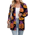 thumbnail image 5 of WTOBBY Women's Halloween Print Lightweight Open Front Cardigan Sweater Long Sleeve Casual Loose Thin Knit With Pockets Fall Batwing Cover Up Outerwear,Light Purple XL, 5 of 6