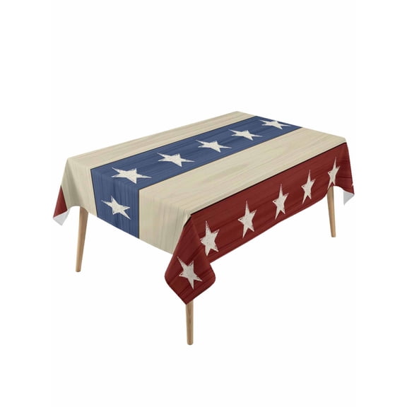 4th of July Table Cloth, Blue Red Star Striped Independence Day Waterproof Tablecloth for Rectangle Tables, Reusable Washable Fabric Table Cover for Restaurant Kitchen Dining Tables 60"x120"