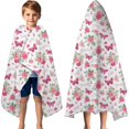 thumbnail image 3 of White Pink Butterfly Flower Pattern Hooded Bath Towel，60"x35" for Ages 3 To 12 Kids, Quick Dry Lightweight Soft Microfiber Hood Beach Towel Cover Up for Kids, 3 of 7
