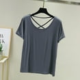 thumbnail image 2 of AherBiu Pajama Tops for Women Round Neck Short Sleeve Crossover Back Comfy Tees Basic Layer Undershirts Homewear, 2 of 7