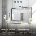 thumbnail image 5 of Tetote 60x36 inch Bathroom Mirror, Matte Black Metal Frame Modern Farmhouse Decorative Rectangle Wall Mirror for Double Vanity (Horizontal/Vertical), 5 of 5