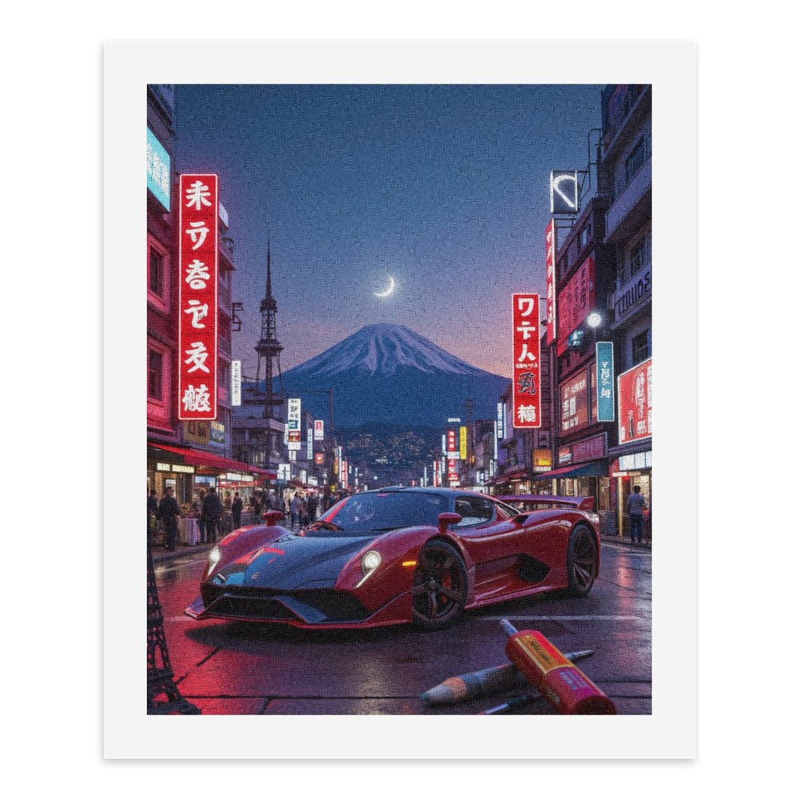 Paint By Numbers Kit for Adults Beginner - Fast Car Night City Mountain Moon DIY Canvas Painting Kits for Adults, Frameless Paint By Number for Adults for Home Wall Decor 16x20 Inch