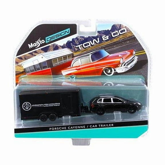 Maisto 15368L 1 by 64 Diecast Porsche Cayenne Black & Car Trailer Tow & Go Model