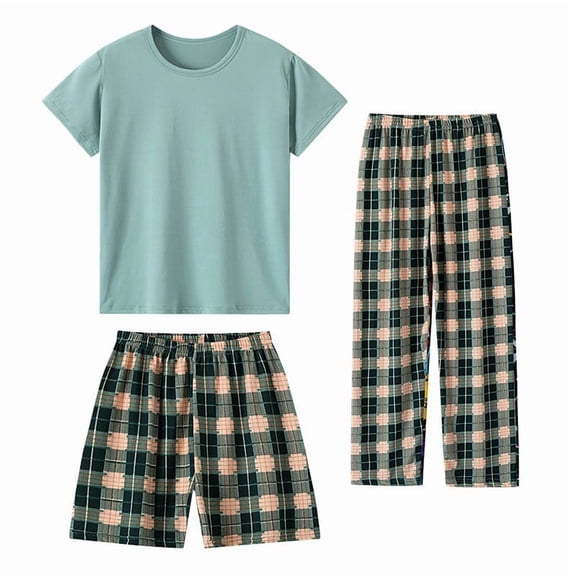 CUZIBR Toddler Boys Summer Tops With Pants Short Sleeve Tee Shorts And Pants Three Piece Outfit Sets Kids Home Wear Clothes Sets,Blue,9-10 Years